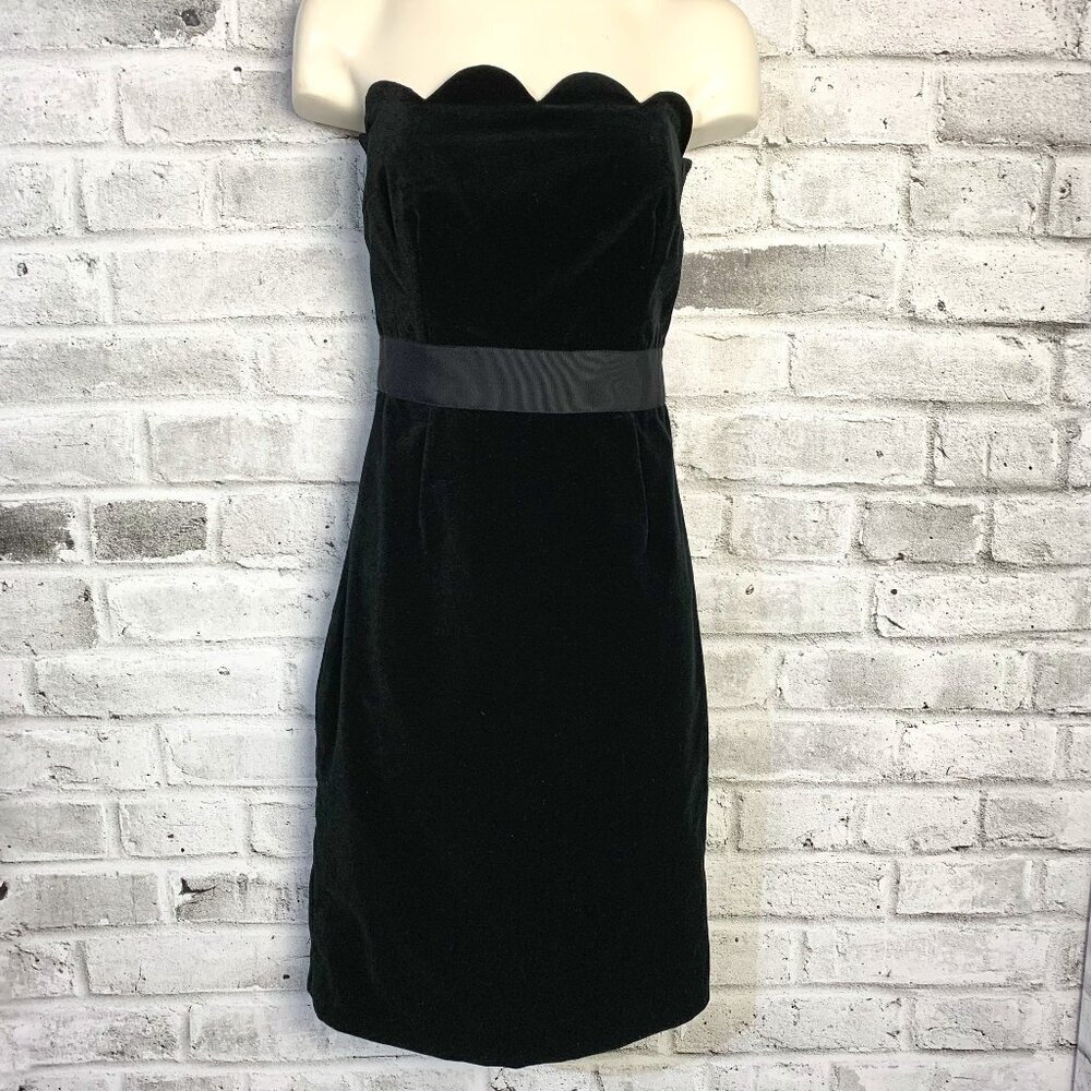 Milly Black Velvet Empire Waist Strapless Scalloped Babydoll Cocktail Dress